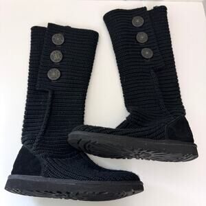 UGG Womens Classic Cardy Boot Size 7 Knit Sheepskin Footbed Winter Black